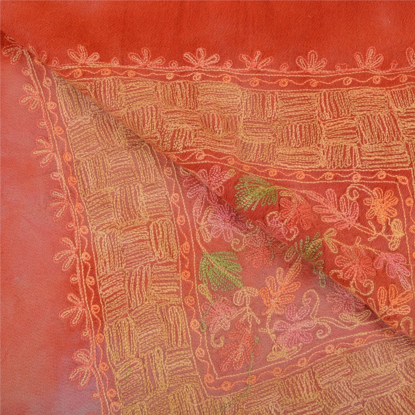 Sanskriti Vintage Long Shawl Handmade Ari Work Pure Woollen Scarf Throw Stole