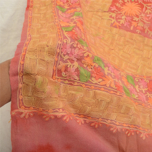 Sanskriti Vintage Long Shawl Handmade Ari Work Pure Woollen Scarf Throw Stole