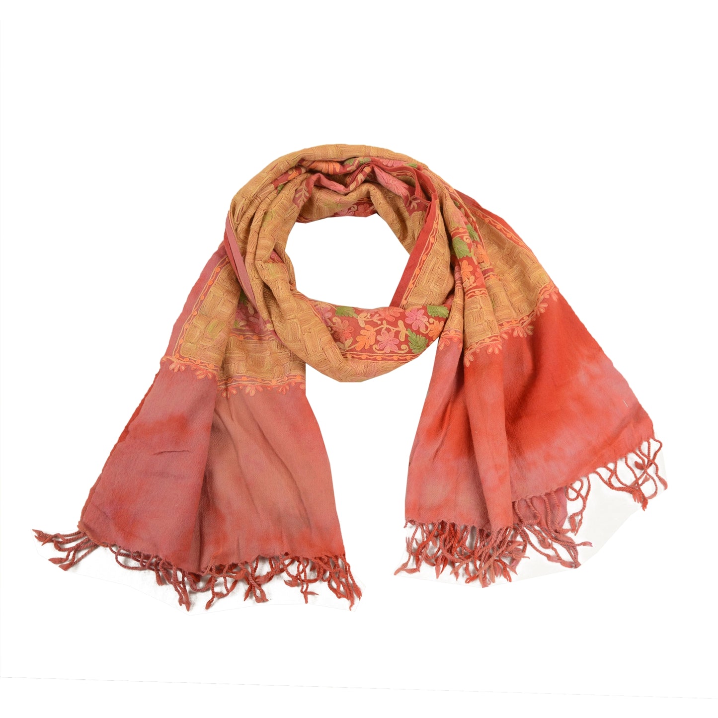 Sanskriti Vintage Long Shawl Handmade Ari Work Pure Woollen Scarf Throw Stole