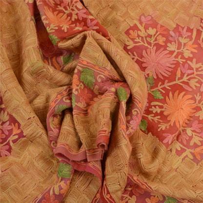 Sanskriti Vintage Long Shawl Handmade Ari Work Pure Woollen Scarf Throw Stole