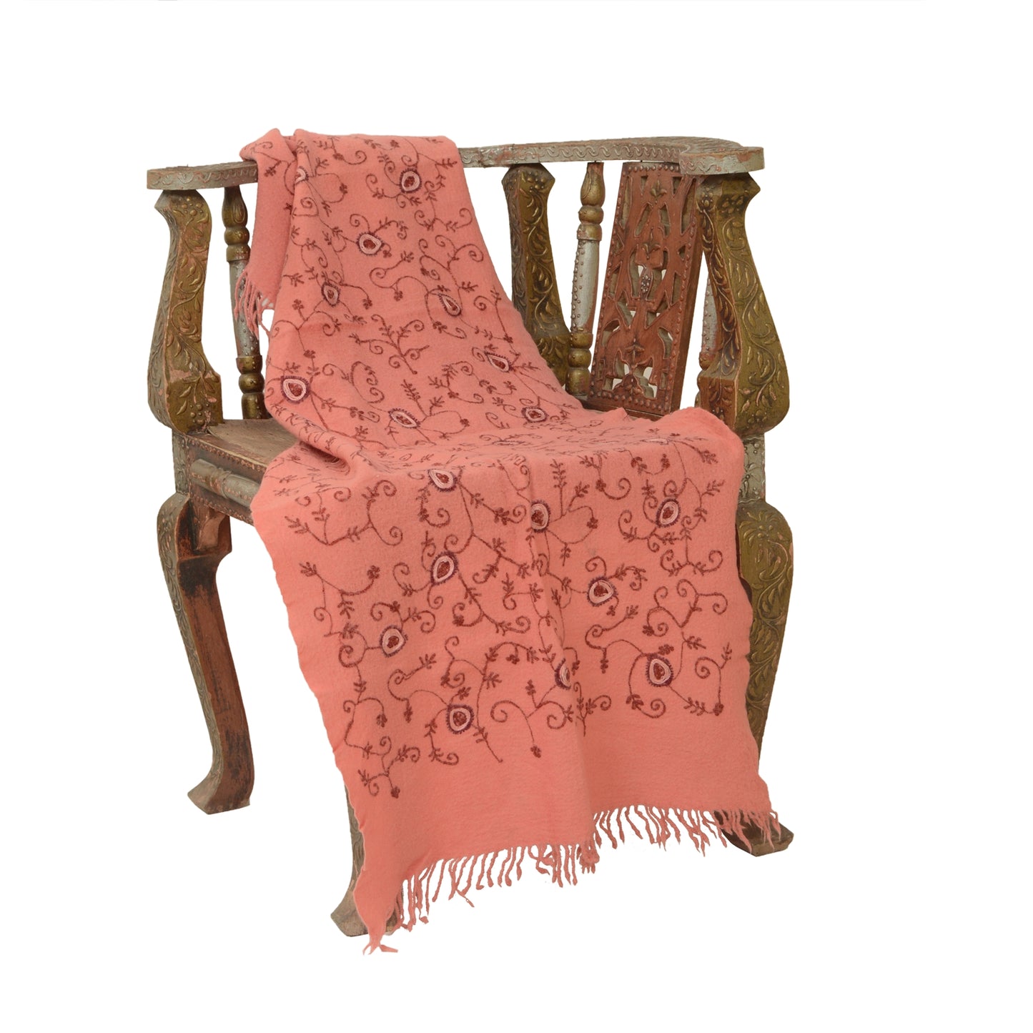 Sanskriti Vintage Long Shawl Handmade Ari Work Pure Woollen Scarf Throw Stole