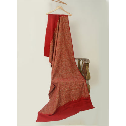 Sanskriti Vintage Long Red Shawl Handmade Woven Pure Woollen Scarf Throw Stole