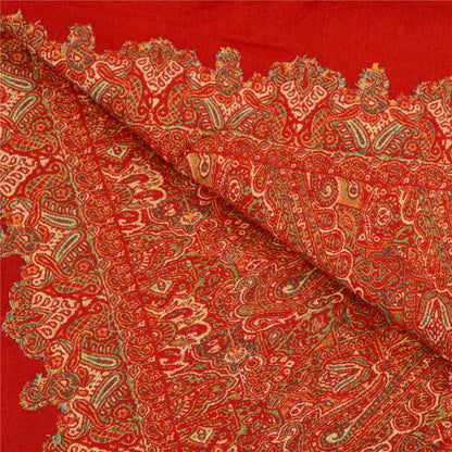Sanskriti Vintage Long Red Shawl Handmade Woven Pure Woollen Scarf Throw Stole