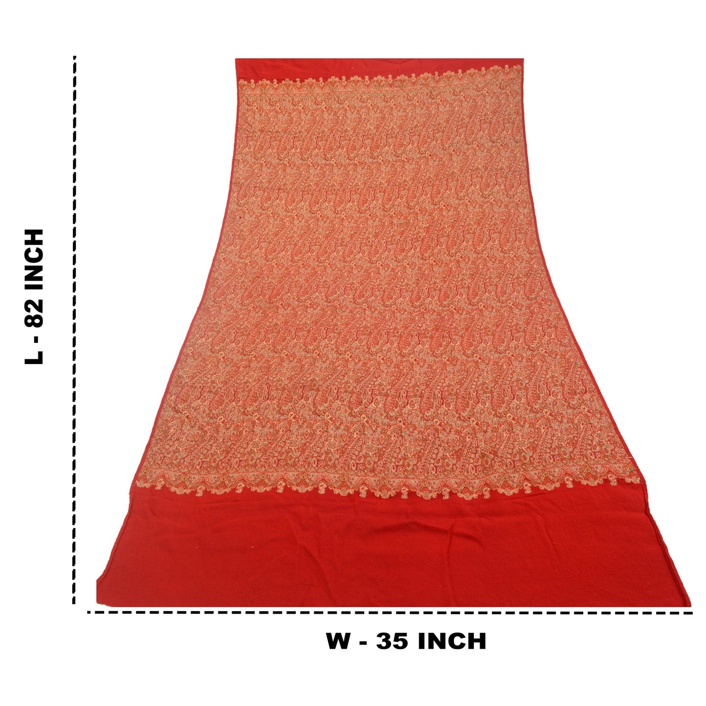 Sanskriti Vintage Long Red Shawl Handmade Woven Pure Woollen Scarf Throw Stole