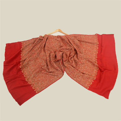 Sanskriti Vintage Long Red Shawl Handmade Woven Pure Woollen Scarf Throw Stole