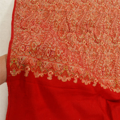 Sanskriti Vintage Long Red Shawl Handmade Woven Pure Woollen Scarf Throw Stole