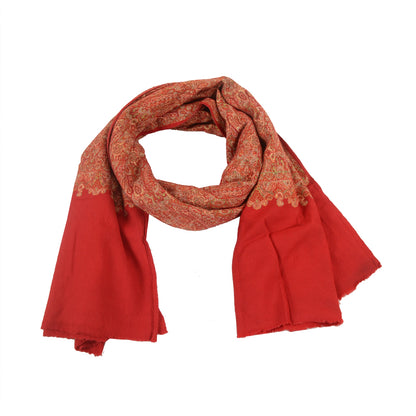 Sanskriti Vintage Long Red Shawl Handmade Woven Pure Woollen Scarf Throw Stole