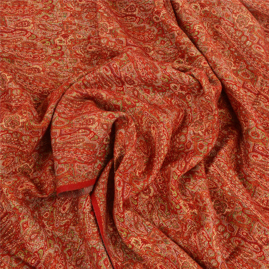 Sanskriti Vintage Long Red Shawl Handmade Woven Pure Woollen Scarf Throw Stole