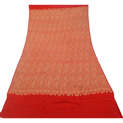 Sanskriti Vintage Long Red Shawl Handmade Woven Pure Woollen Scarf Throw Stole