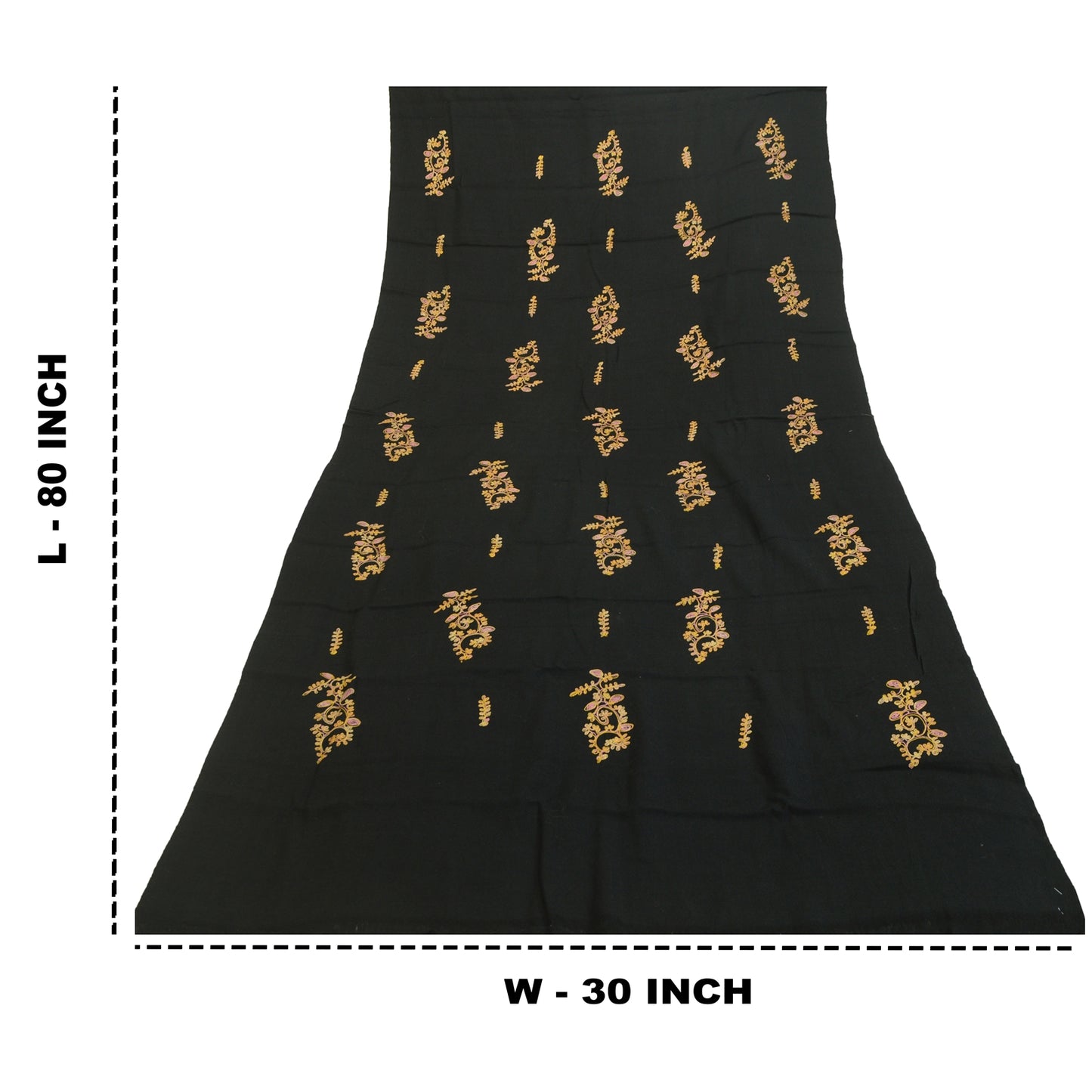 Sanskriti Vintage Long Black Shawl Handmade Ari Work Pure Woollen Throw Stole