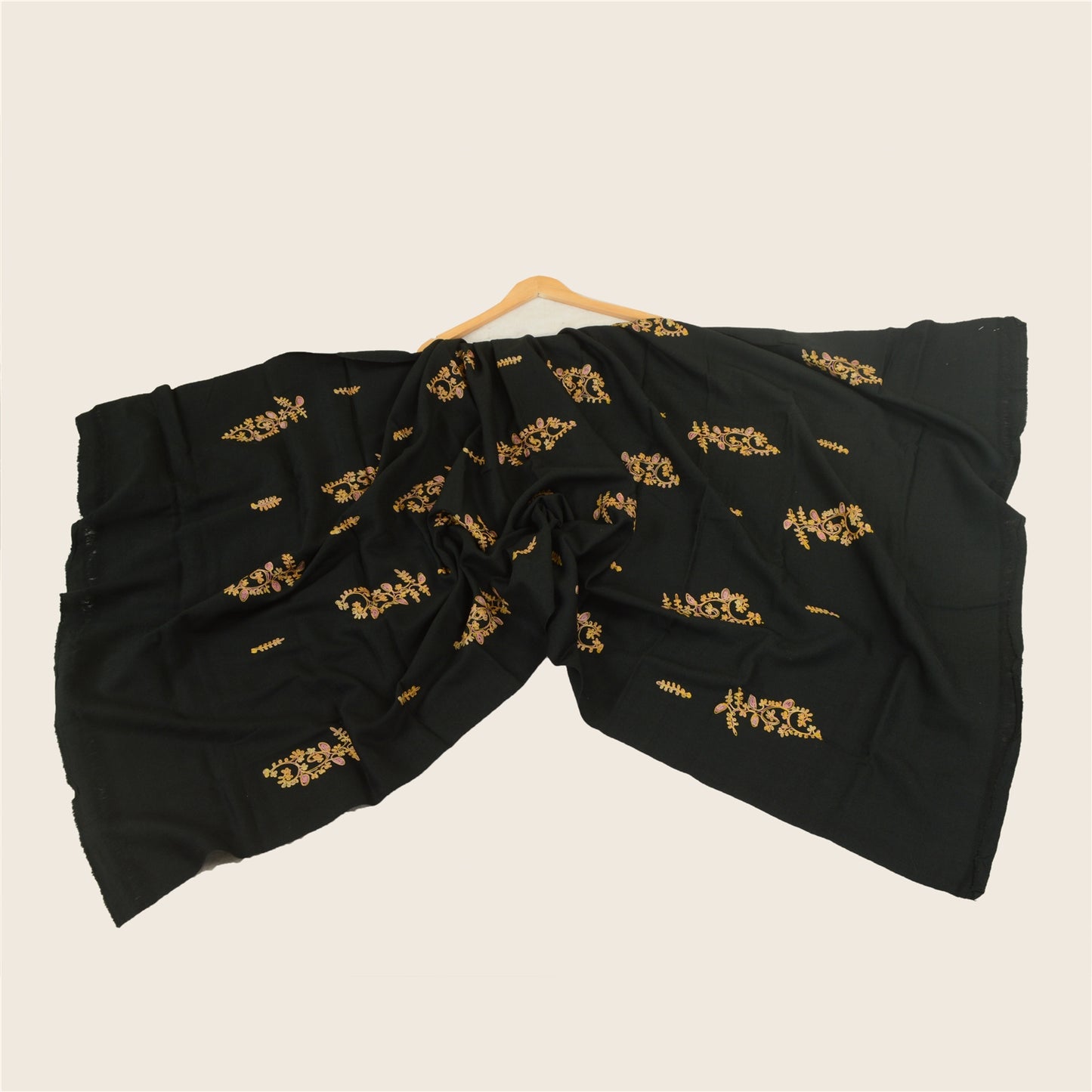 Sanskriti Vintage Long Black Shawl Handmade Ari Work Pure Woollen Throw Stole