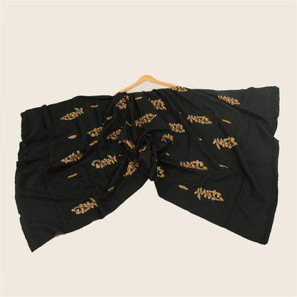 Sanskriti Vintage Long Black Shawl Handmade Ari Work Pure Woollen Throw Stole