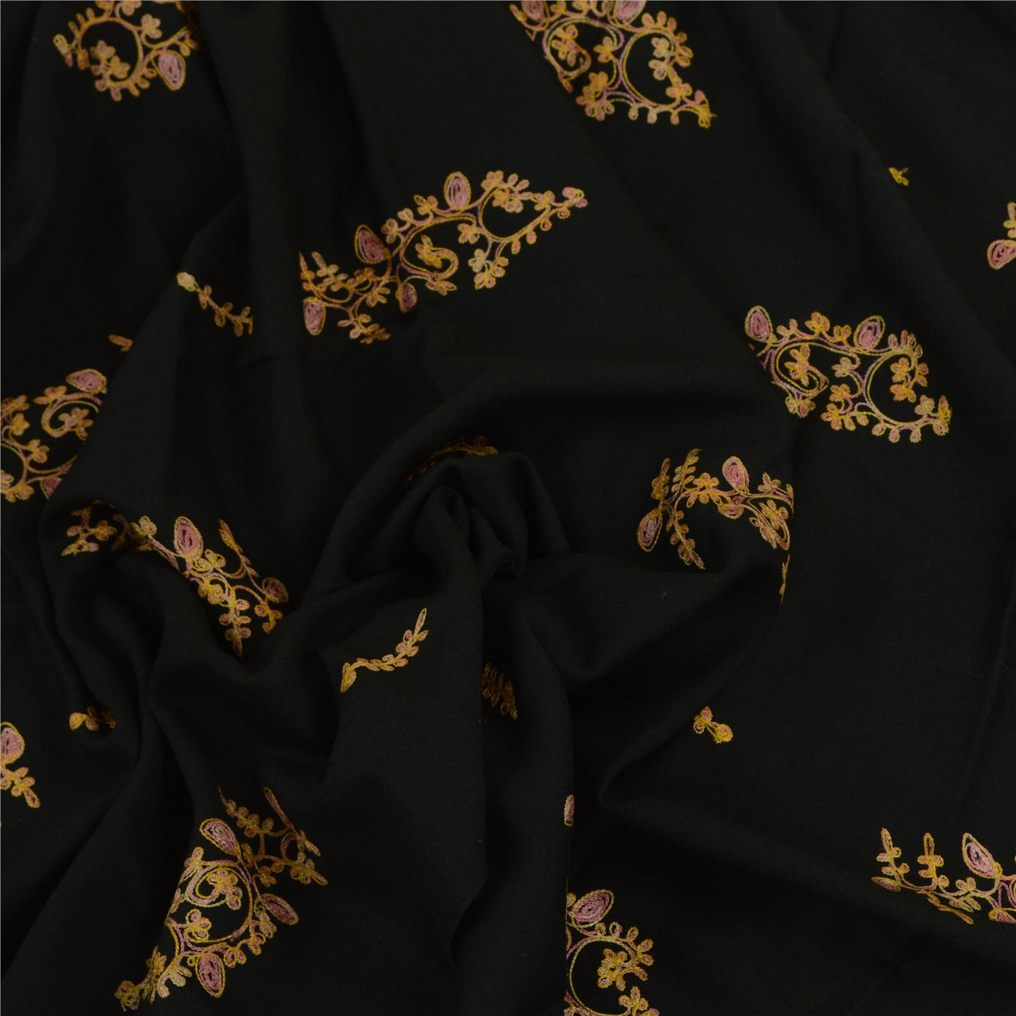 Sanskriti Vintage Long Black Shawl Handmade Ari Work Pure Woollen Throw Stole