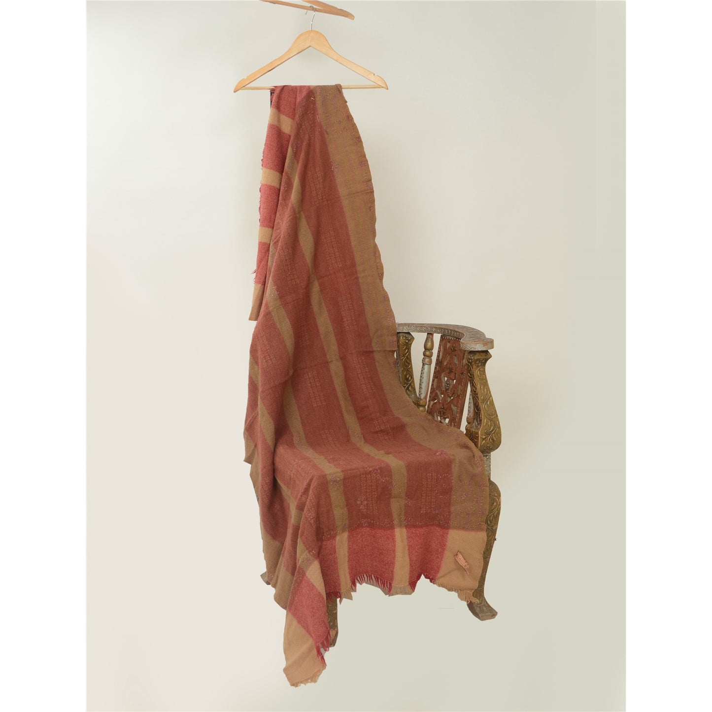 Sanskriti Vintage Pure Woolen Shawl Hand Embroidered Suzani Long Throw Stole