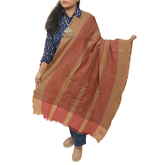 Sanskriti Vintage Pure Woolen Shawl Hand Embroidered Suzani Long Throw Stole