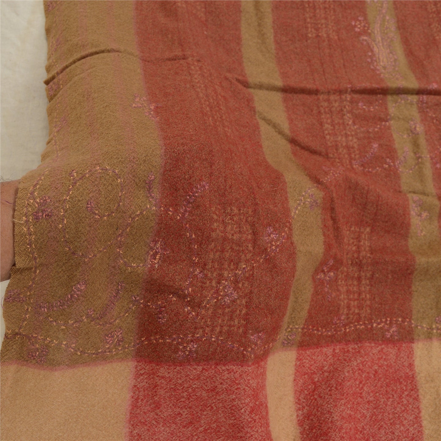 Sanskriti Vintage Pure Woolen Shawl Hand Embroidered Suzani Long Throw Stole