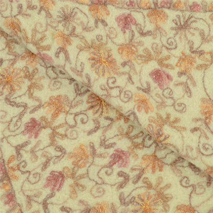 Sanskriti Vintage Long Ivory Shawl Handmade Ari Work Pure Woollen Throw Stole
