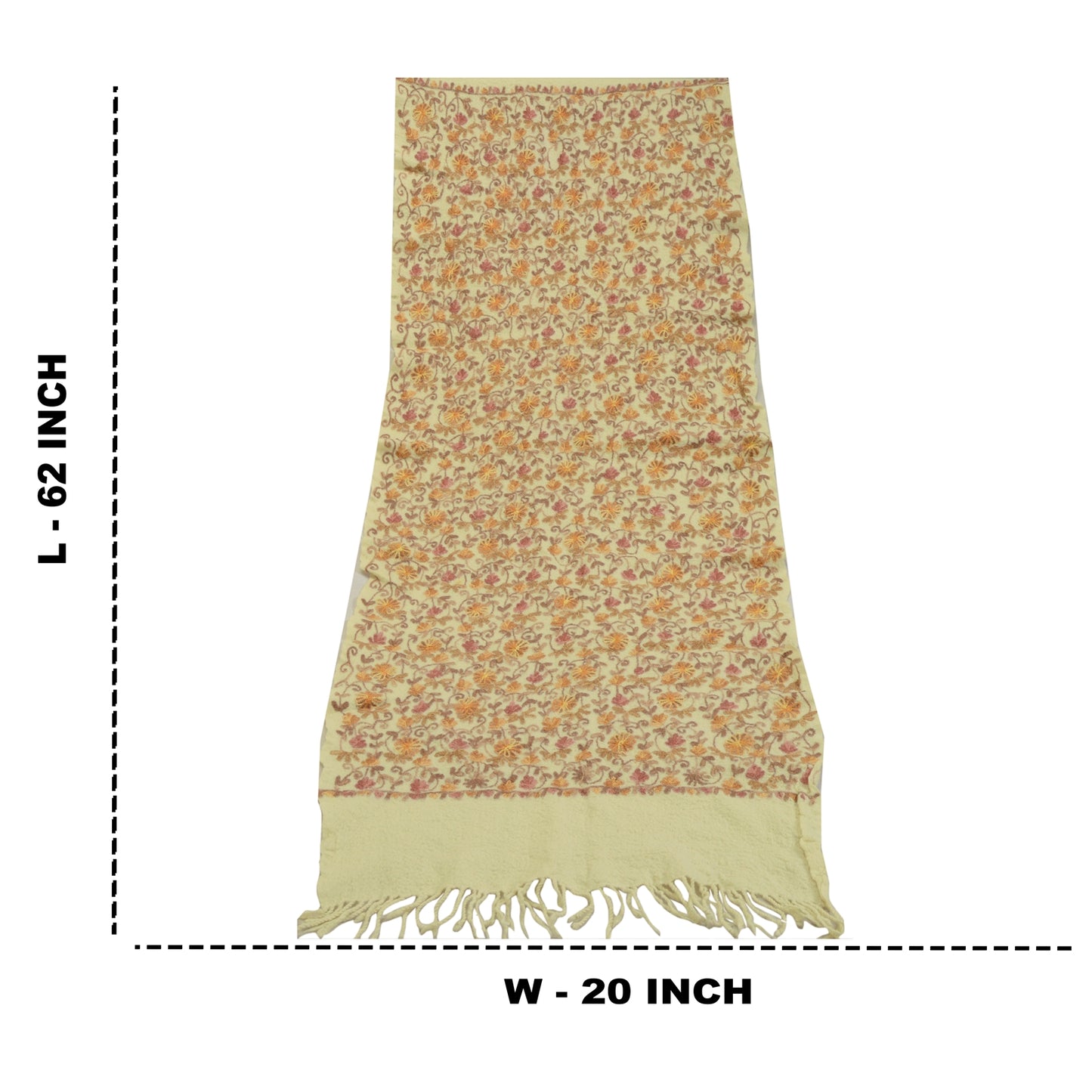 Sanskriti Vintage Long Ivory Shawl Handmade Ari Work Pure Woollen Throw Stole