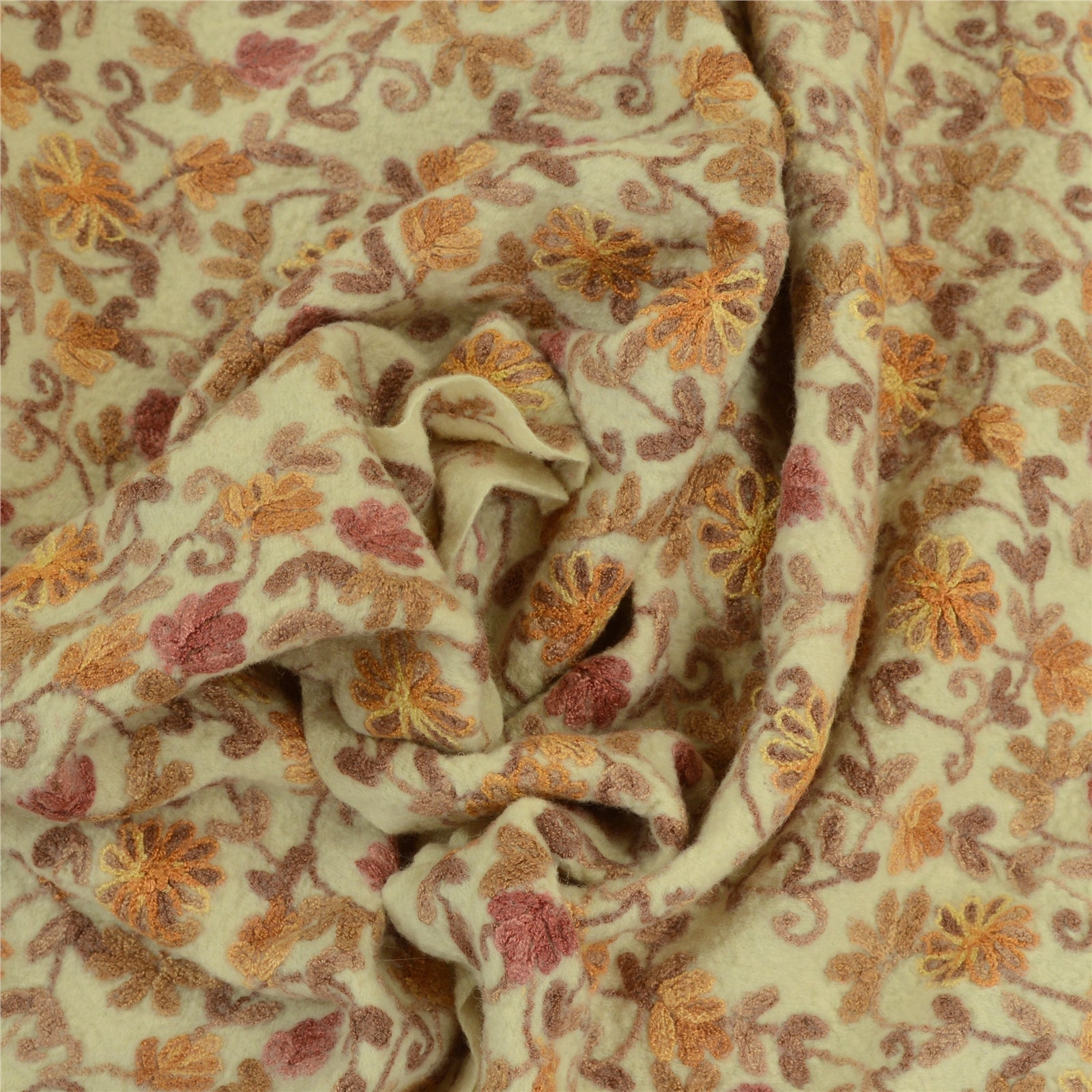 Sanskriti Vintage Long Ivory Shawl Handmade Ari Work Pure Woollen Throw Stole