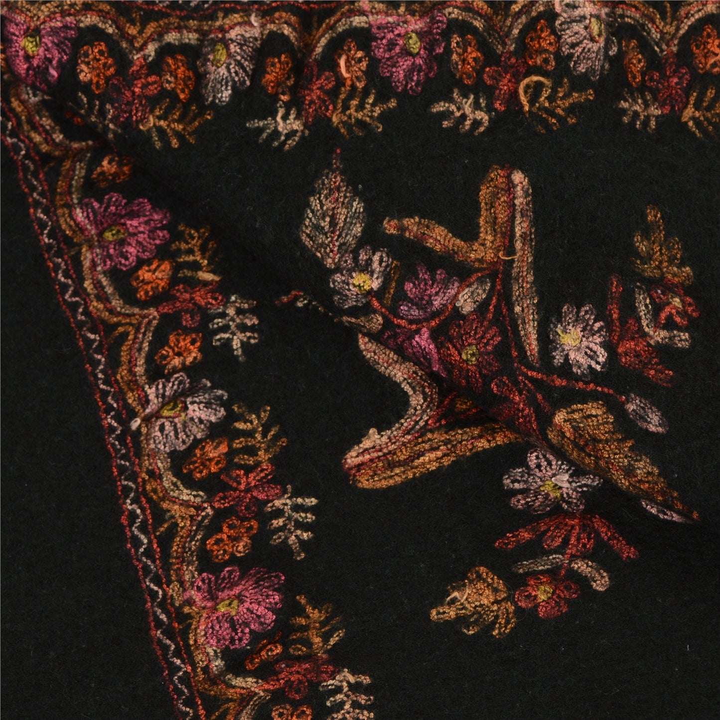 Sanskriti Vintage Black Long Shawl Handmade Ari Work Pure Woolen Throw Stole