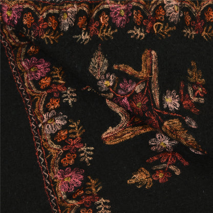 Sanskriti Vintage Black Long Shawl Handmade Ari Work Pure Woolen Throw Stole