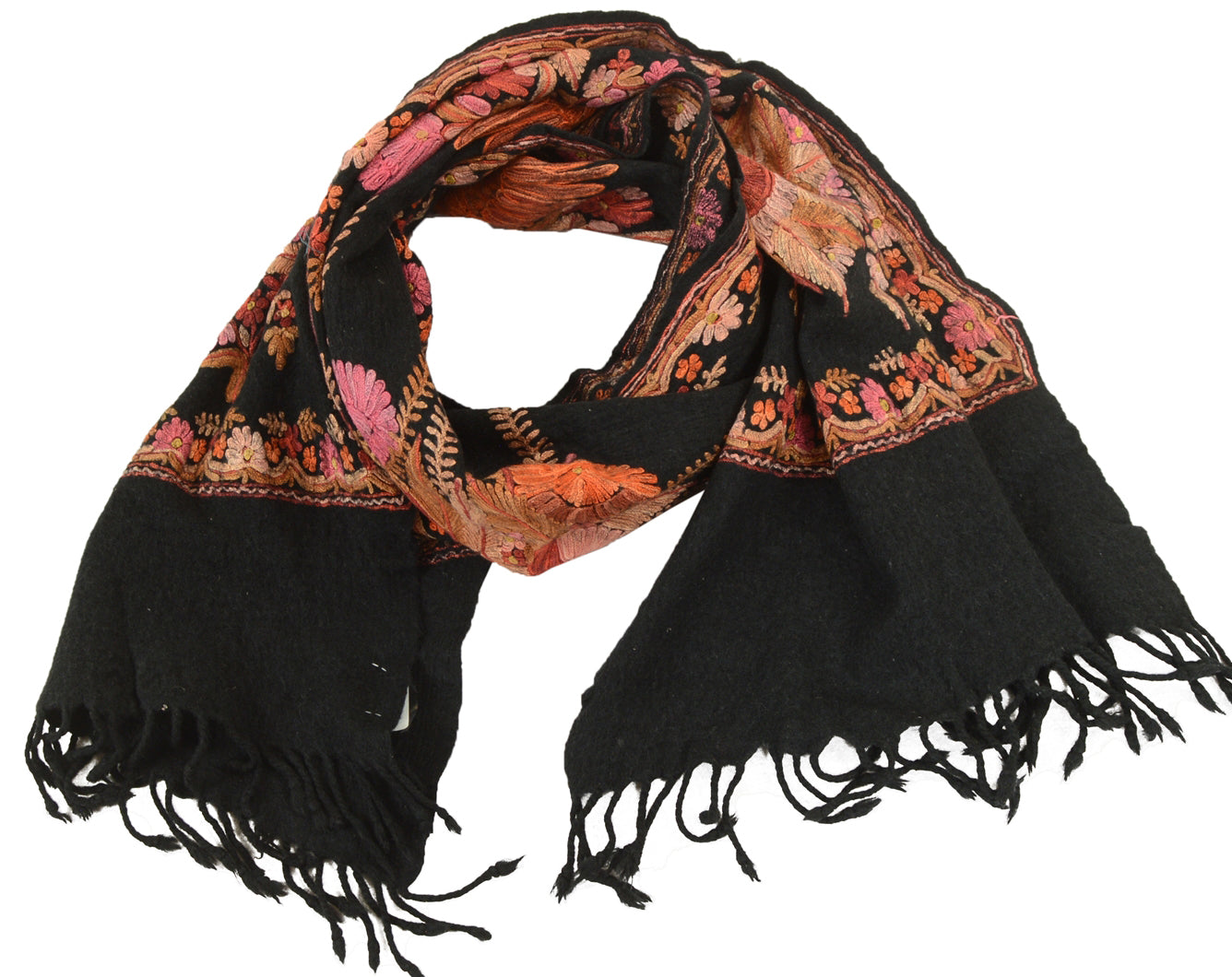 Sanskriti Vintage Black Long Shawl Handmade Ari Work Pure Woolen Throw Stole