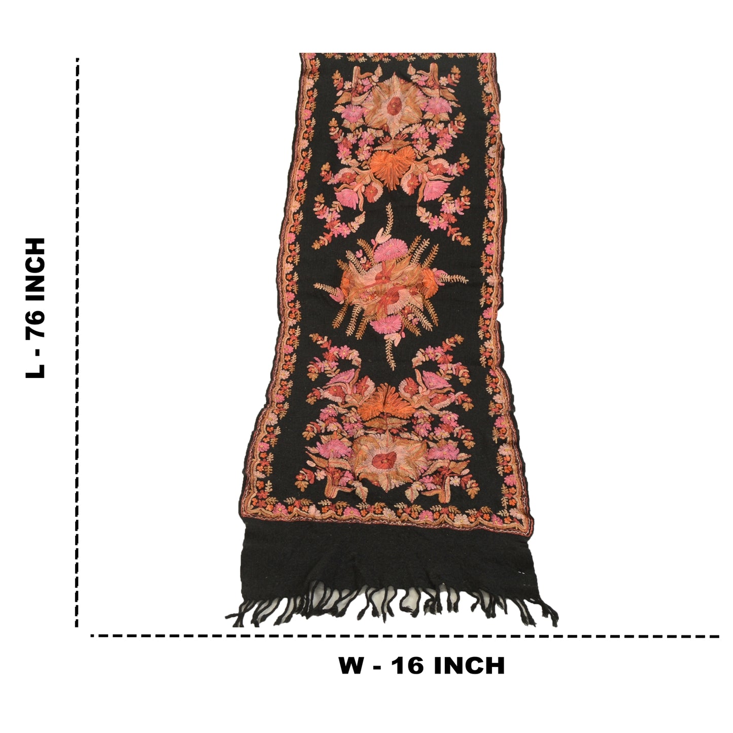 Sanskriti Vintage Black Long Shawl Handmade Ari Work Pure Woolen Throw Stole