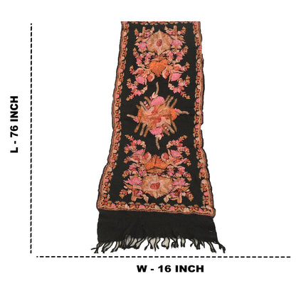 Sanskriti Vintage Black Long Shawl Handmade Ari Work Pure Woolen Throw Stole