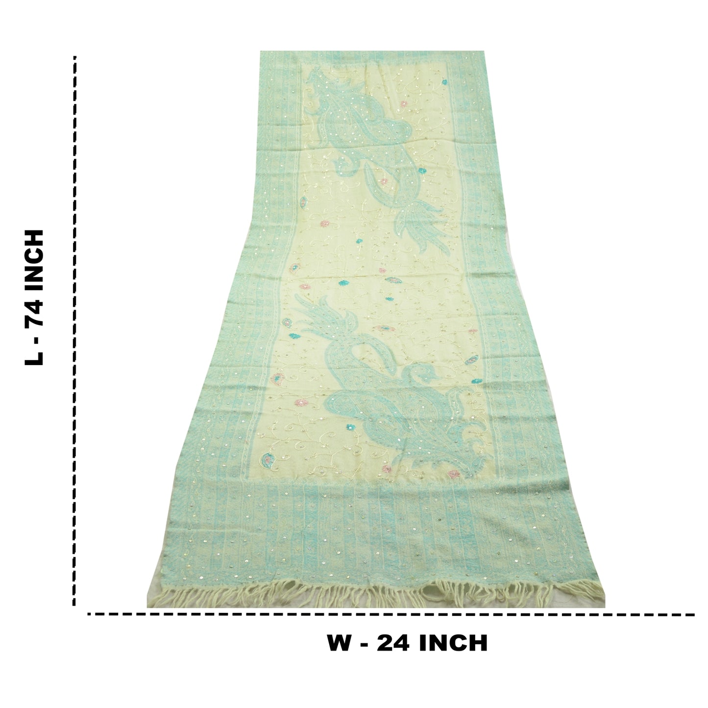 Sanskriti Vintage Green Long Shawl Handmade Ari Work Pure Woolen Scarf Stole