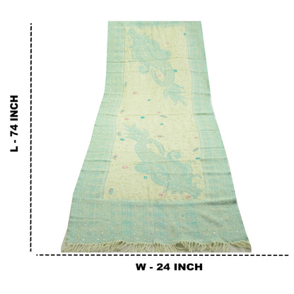 Sanskriti Vintage Green Long Shawl Handmade Ari Work Pure Woolen Scarf Stole