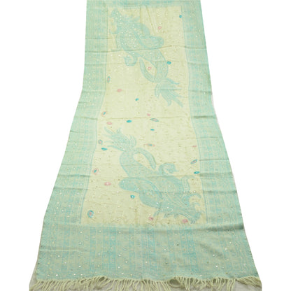 Sanskriti Vintage Green Long Shawl Handmade Ari Work Pure Woolen Scarf Stole