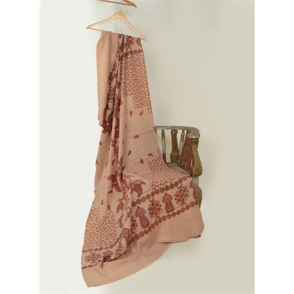 Sanskriti Vintage Long Peach Shawl Pure Woollen Peach Printed Scarf Throw Stole
