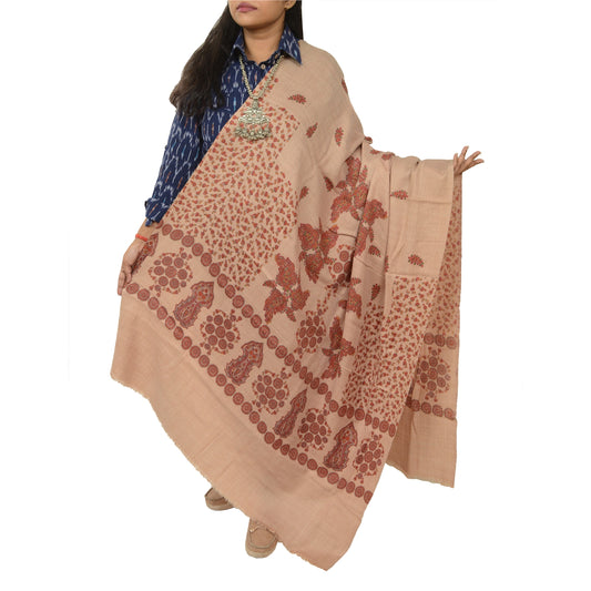 Sanskriti Vintage Long Peach Shawl Pure Woollen Peach Printed Scarf Throw Stole