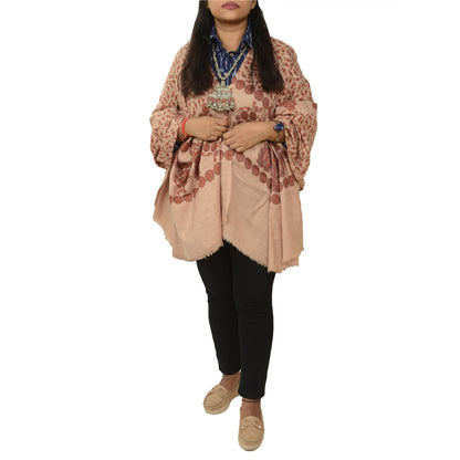 Sanskriti Vintage Long Peach Shawl Pure Woollen Peach Printed Scarf Throw Stole