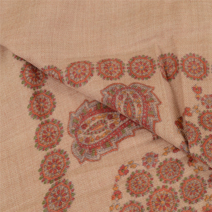 Sanskriti Vintage Long Peach Shawl Pure Woollen Peach Printed Scarf Throw Stole