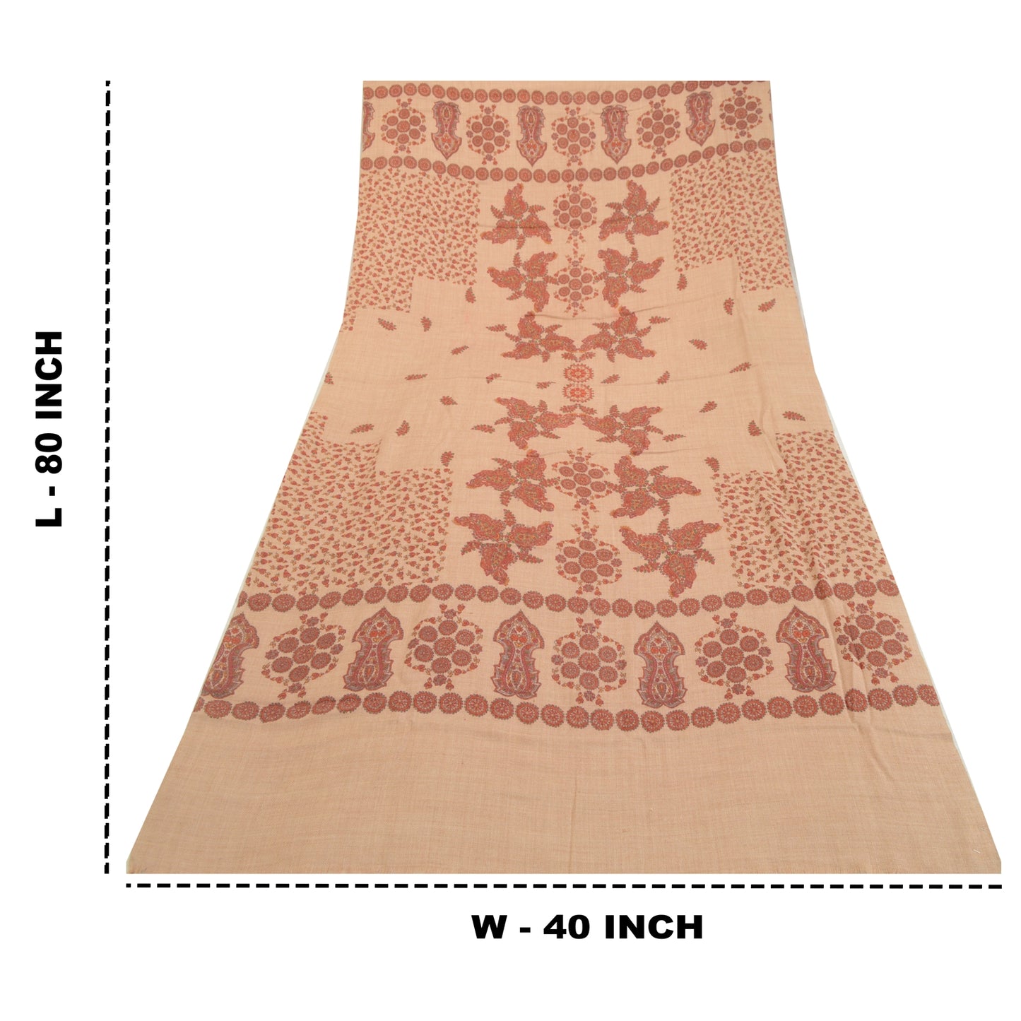 Sanskriti Vintage Long Peach Shawl Pure Woollen Peach Printed Scarf Throw Stole