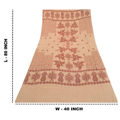 Sanskriti Vintage Long Peach Shawl Pure Woollen Peach Printed Scarf Throw Stole