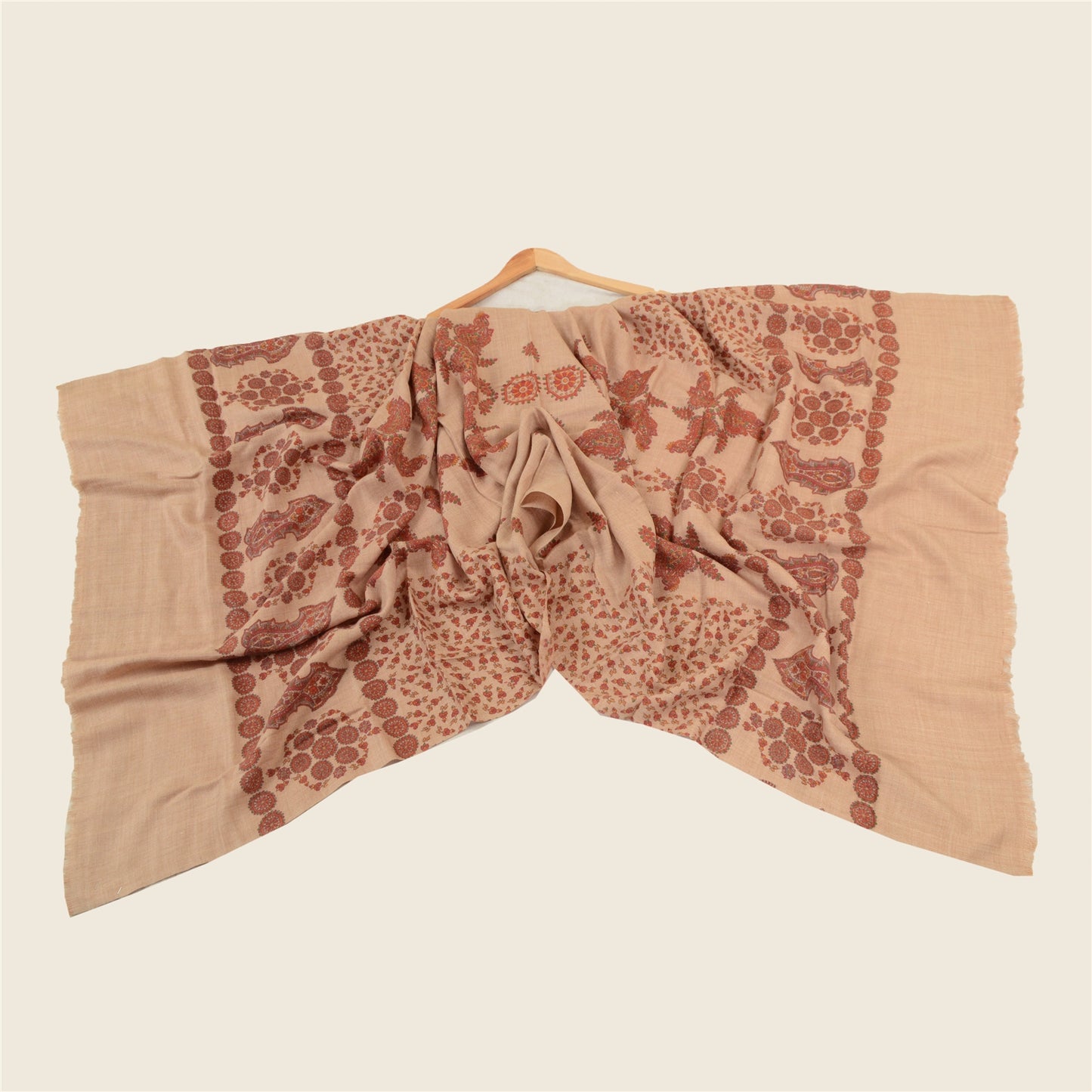 Sanskriti Vintage Long Peach Shawl Pure Woollen Peach Printed Scarf Throw Stole