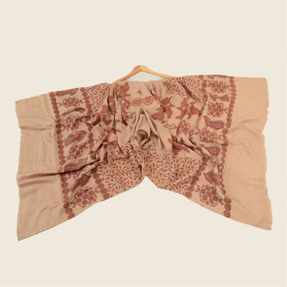Sanskriti Vintage Long Peach Shawl Pure Woollen Peach Printed Scarf Throw Stole