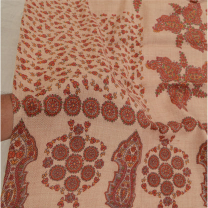 Sanskriti Vintage Long Peach Shawl Pure Woollen Peach Printed Scarf Throw Stole