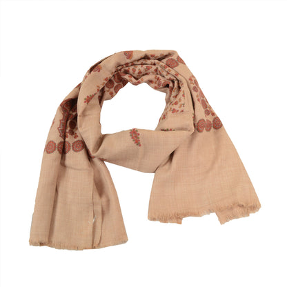 Sanskriti Vintage Long Peach Shawl Pure Woollen Peach Printed Scarf Throw Stole