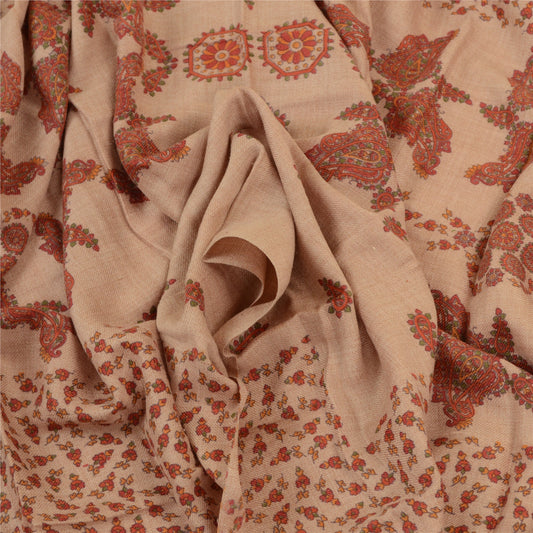 Sanskriti Vintage Long Peach Shawl Pure Woollen Peach Printed Scarf Throw Stole