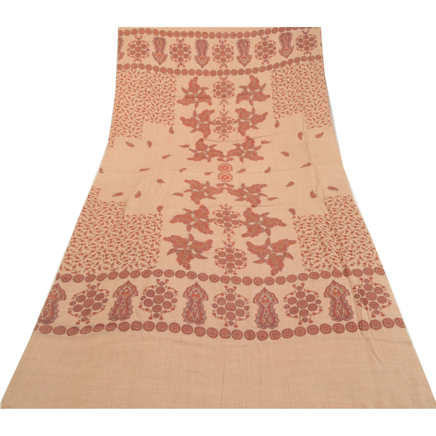 Sanskriti Vintage Long Peach Shawl Pure Woollen Peach Printed Scarf Throw Stole