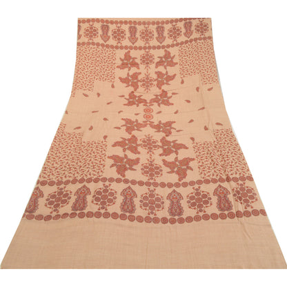 Sanskriti Vintage Long Peach Shawl Pure Woollen Peach Printed Scarf Throw Stole