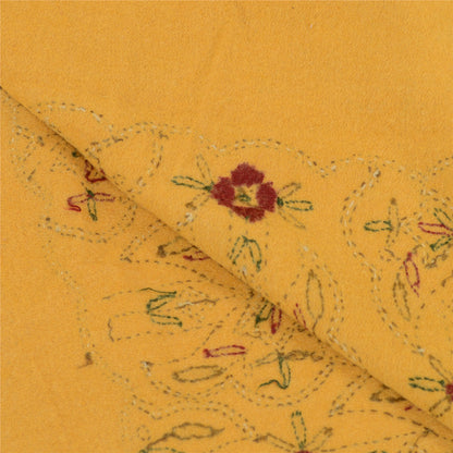 Sanskriti Vintage Pure Wool Mustard Shawl Handmade Kantha Long Throw Stole
