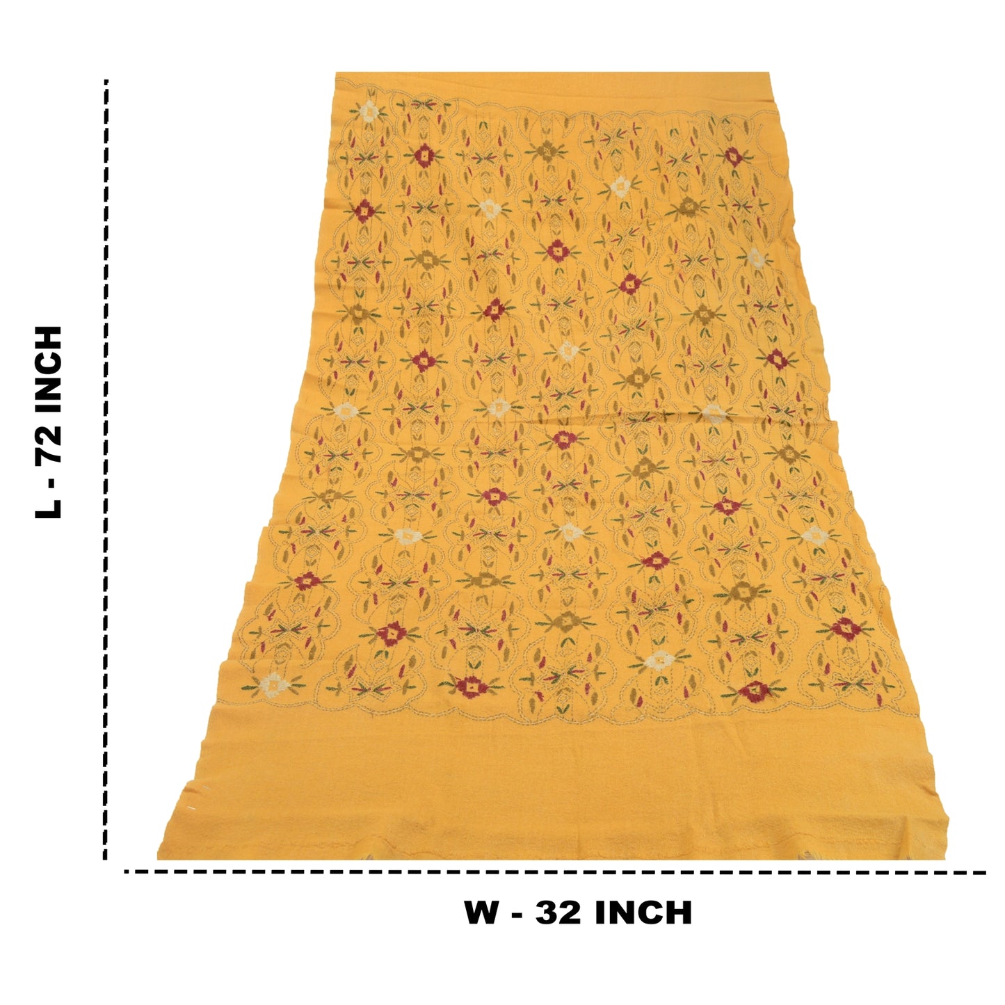 Sanskriti Vintage Pure Wool Mustard Shawl Handmade Kantha Long Throw Stole