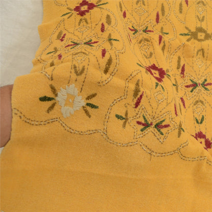 Sanskriti Vintage Pure Wool Mustard Shawl Handmade Kantha Long Throw Stole