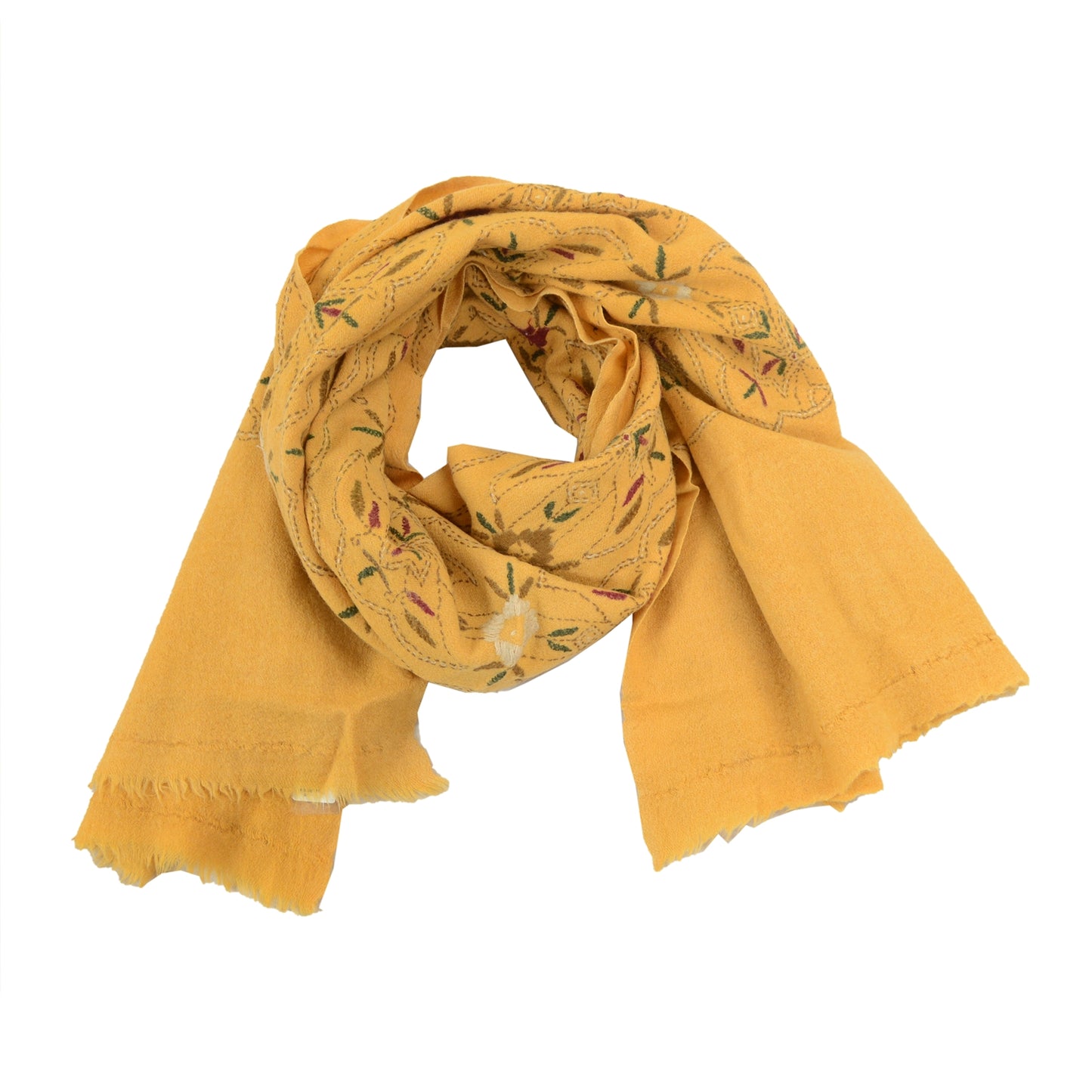 Sanskriti Vintage Pure Wool Mustard Shawl Handmade Kantha Long Throw Stole