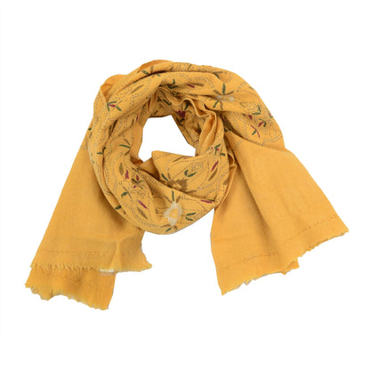 Sanskriti Vintage Pure Wool Mustard Shawl Handmade Kantha Long Throw Stole