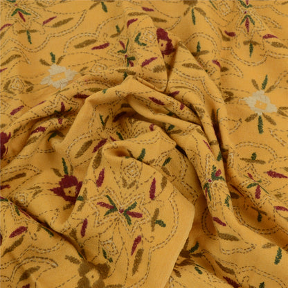 Sanskriti Vintage Pure Wool Mustard Shawl Handmade Kantha Long Throw Stole